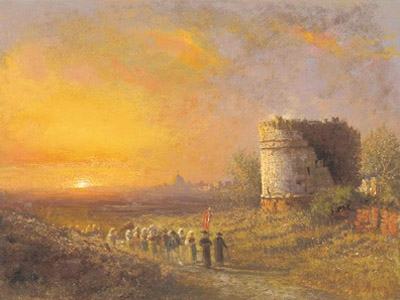 Albert Arnz,Pélerins sur la via Appia (1862-1910, date indéterminée)