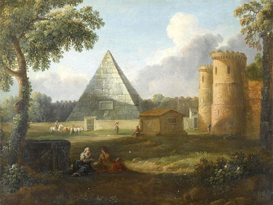 Giovanni Battista Busiri,Pyramide de Cestius et Porte San Paolo (?, avant 1757, date indéterminée)