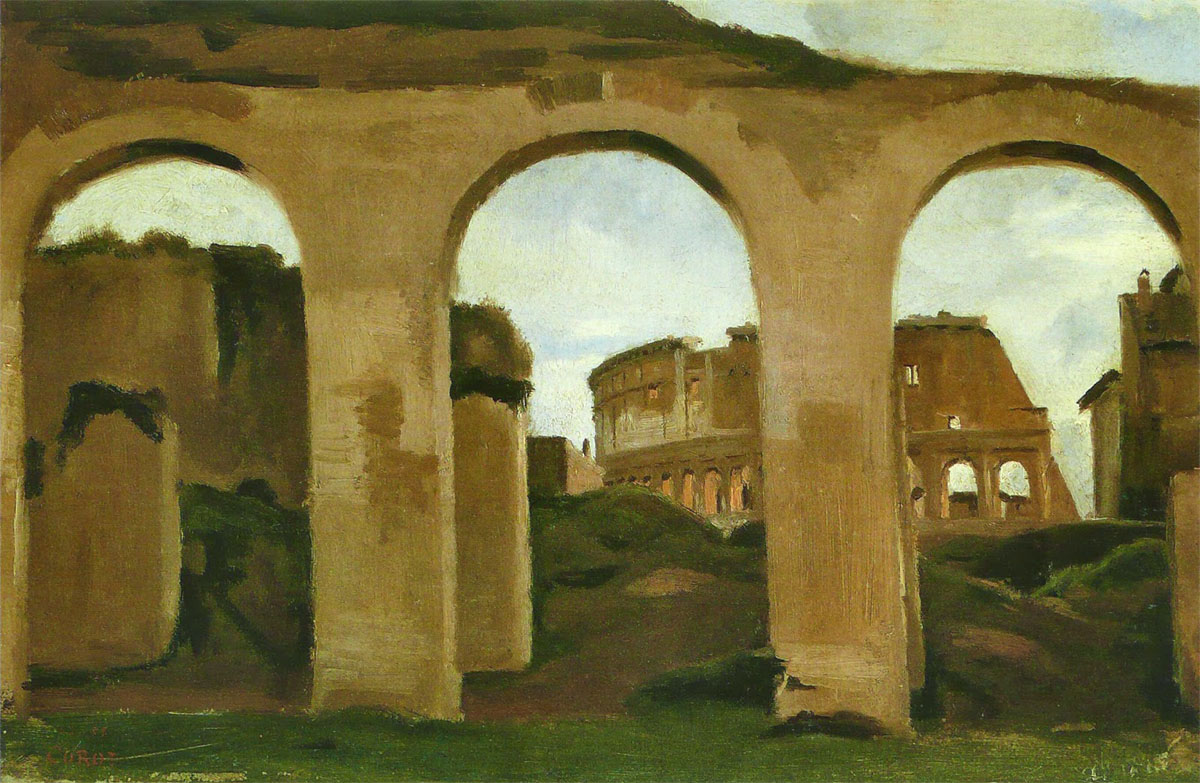 Jean-Baptiste Camille Corot,Le Colisée depuis les arches de la basilique de Constantin (1826-1828, date indéterminée)