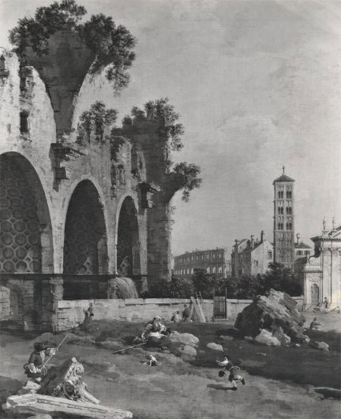 Canaletto,Basilique de Constantin et Santa Francesca Romana (?, avant 1768, date indéterminée)