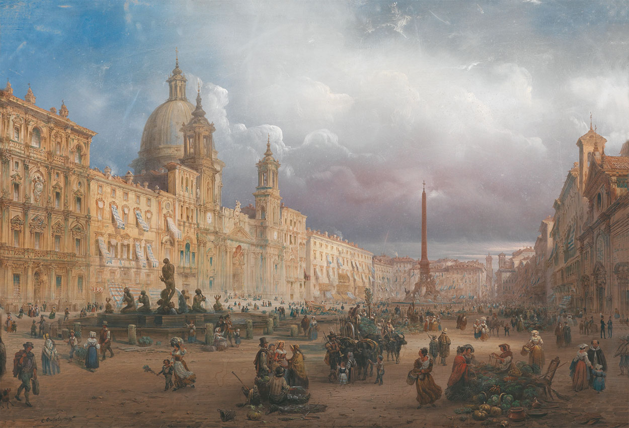 Carlo Bossoli,Marché sur la Place Navone (1840-1880, date indéterminée)