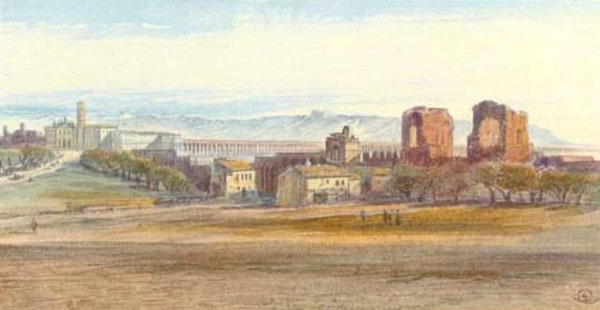 Edward Lear,Saint-Jean du Latran et Aqueduc Claudio (?, avant 1888, date indéterminée)