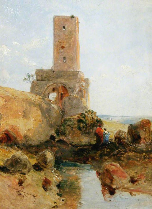 Aquarelle Originale Grobon – Ruines De La Campagne Romana – Vers 1850