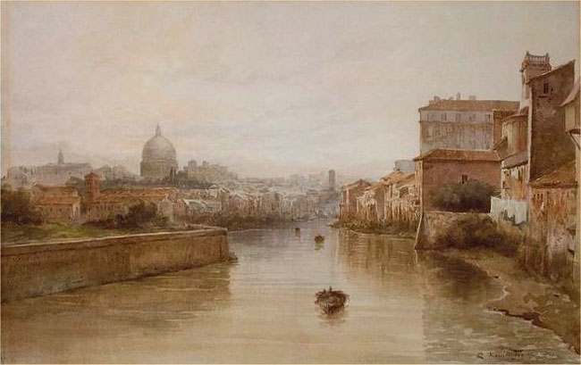 Ettore Roesler Franz,Le Tibre du Pont Sisto (?, avant 1907, date indéterminée)