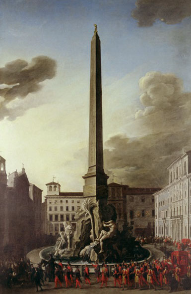Filippo Gagliardi,Visite du Pape Innocent X à la fontaine des quatre fleuves, Place Navone (environ 1651)