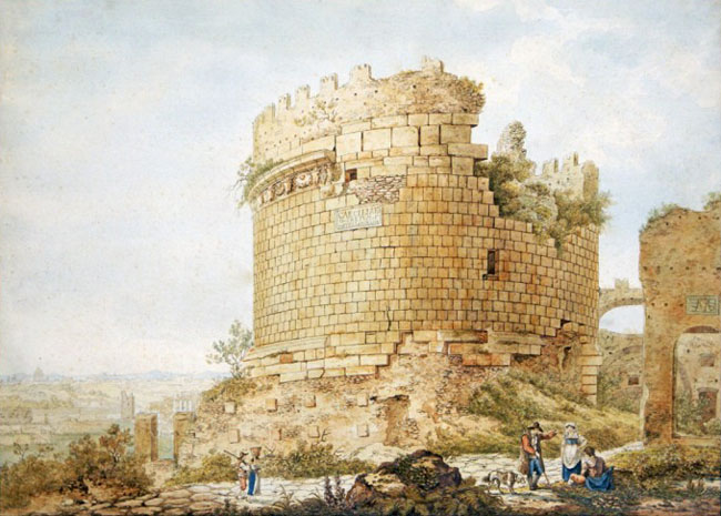 Franz Kaiserman,Mausolée de Cecilia Metella sur la Via Appia (?, avant 1833, date indéterminée)