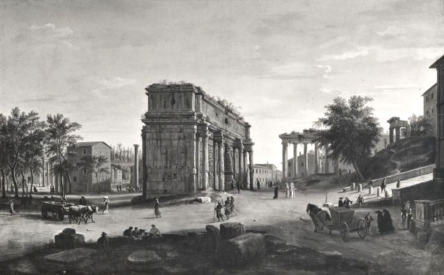 Gaspar Van Wittel,Forum romain avec l'arc de Septime Sévère et le Temple de Saturne (?, avant 1736, date indéterminée)