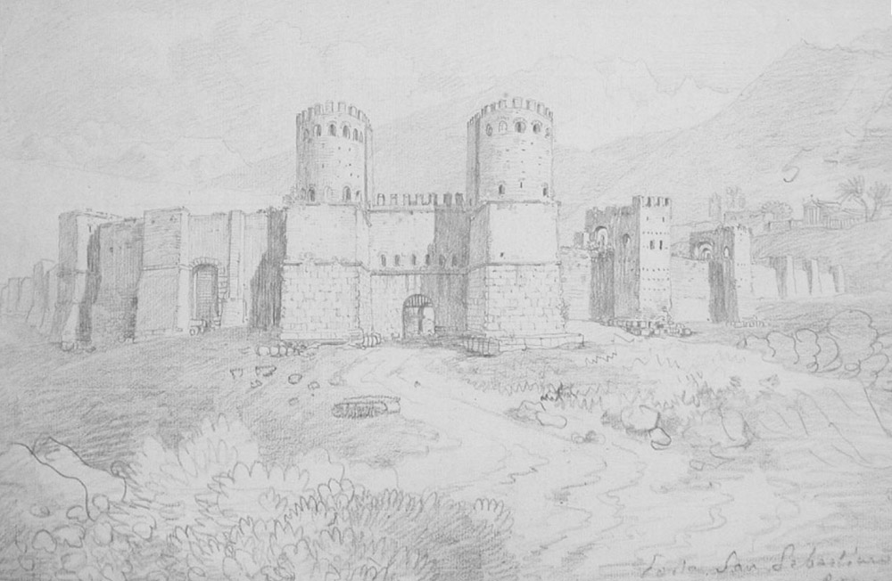 Louis-François Cassas,Porte de Saint-Sébastien et murs de Rome (?, avant 1827, date indéterminée)