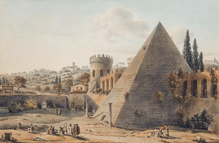 Victor-Jean Nicolle,Porte Saint-Paul et pyramide de Cestius à Rome (?, avant 1826, date indéterminée)