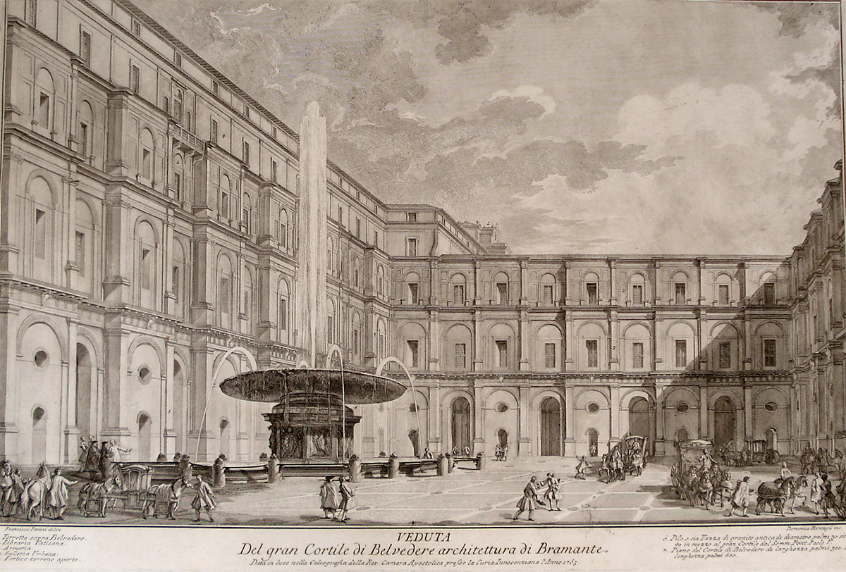 Giovanni Paolo Pannini,Vue de la Grande Cour du Belvédere au Vatican (?, avant 1765, date indéterminée)