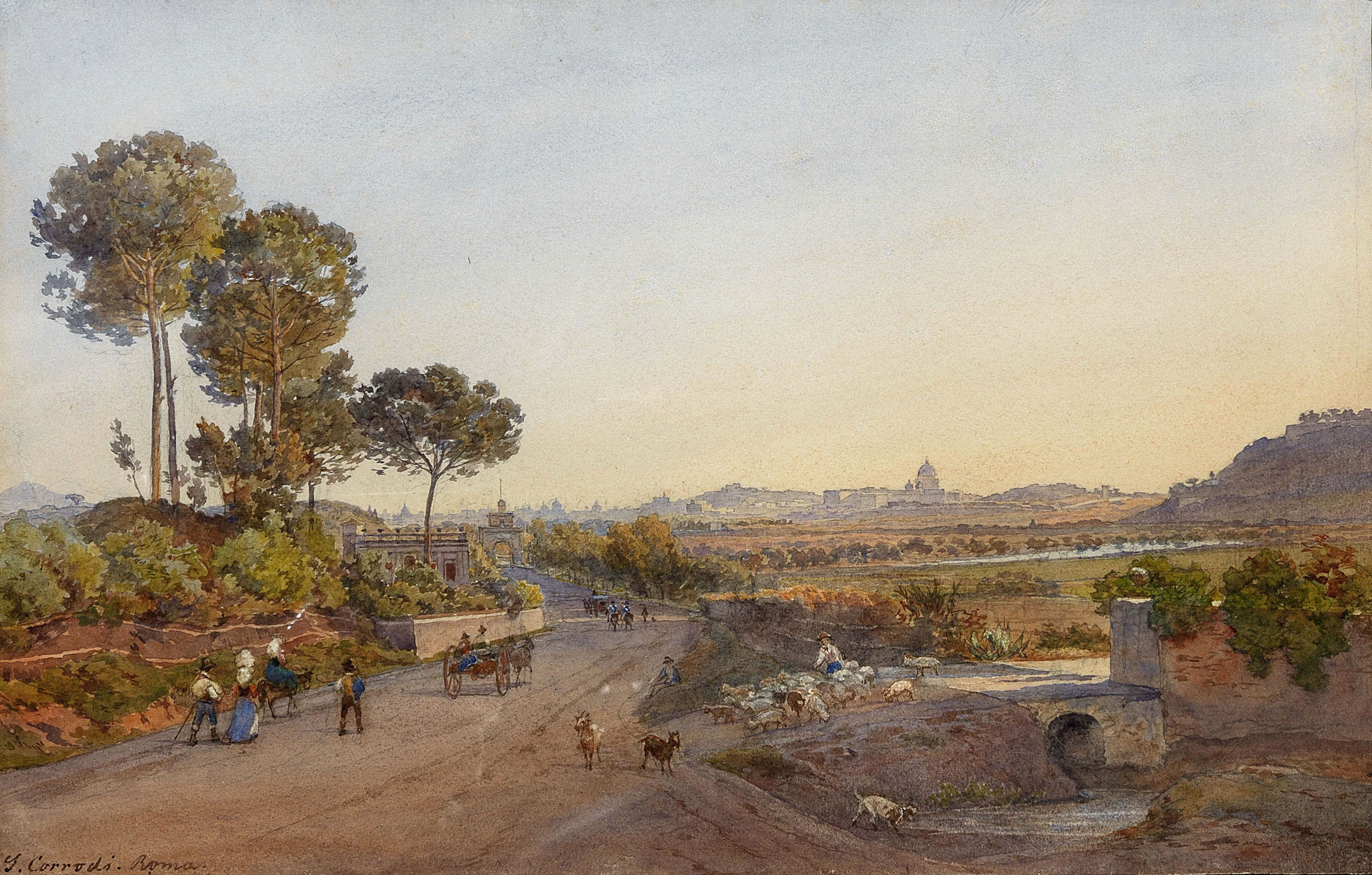 Salomon Corrodi,La Via Cassia à Ponte Milvio (1845-1875, date indéterminée)