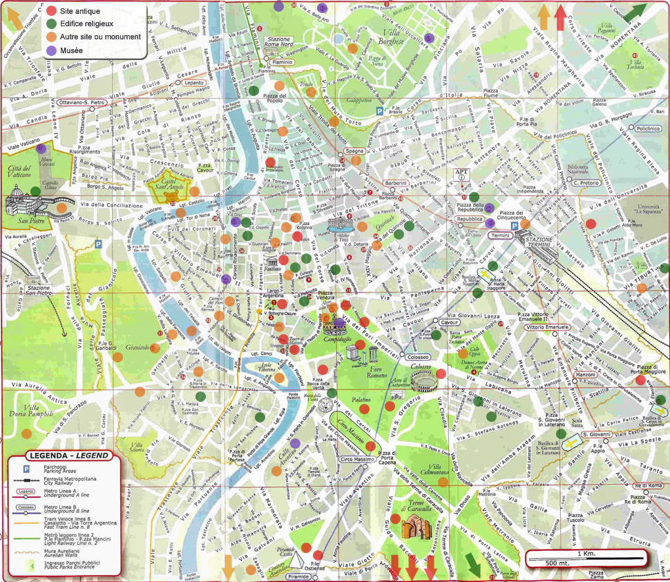 Carte des sites touristiques à Rome