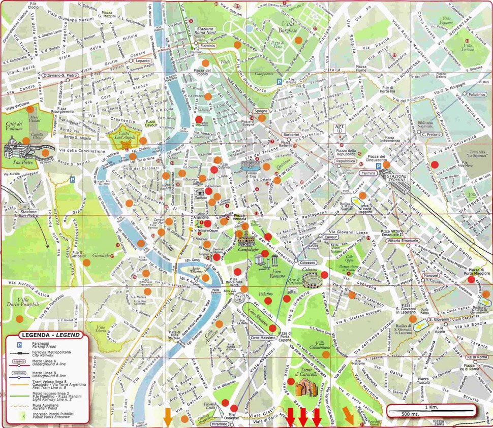 Pianta Dei Luoghi Turistichi Di Roma