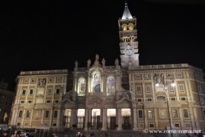 Basilica of Santa Maria Maggiore in Rome, exterior night view of the facade