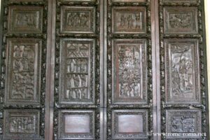 Antique wooden door of Santa Sabina in Rome