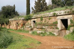 Street of the Etruscan cube tombs, Banditaccia necropolis in Cerveteri